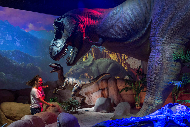 Elizabeth McCabe and 2-year-old daughter Rosalyn of Cary visit the Prehistoric Passages -- Realm of Dragons exhibit at the Greensboro Science Center.
