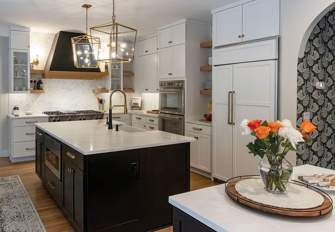 A pair of islands in the kitchen allow plenty of room for cooking and casual dining.